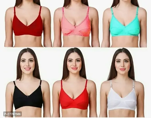 Sizzling Cotton Blend Solid Bras Combo For Women Pack Of 6-thumb0