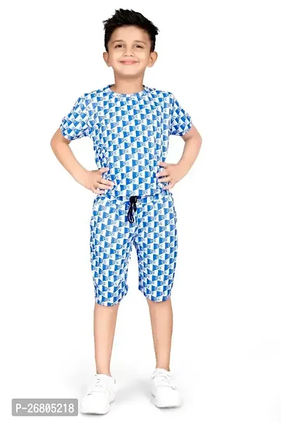 Elegant Cotton Blend Printed T-Shirts with Shorts For Boys