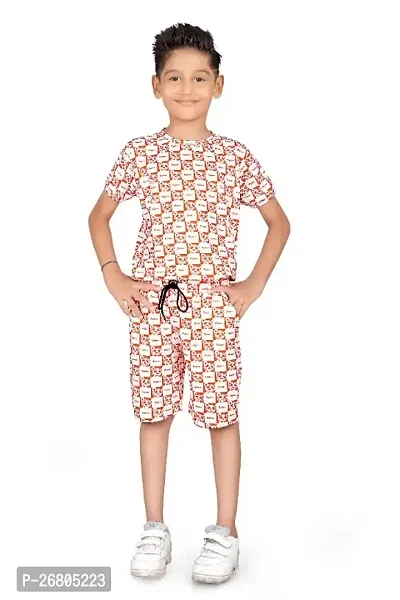 Elegant Cotton Blend Printed T-Shirts with Shorts For Boys