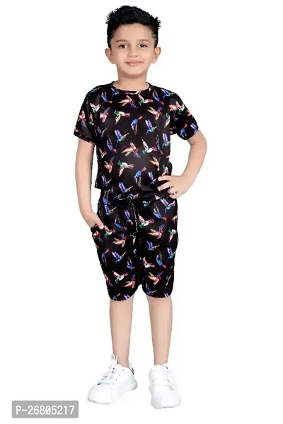 Elegant Cotton Blend Printed T-Shirts with Shorts For Boys