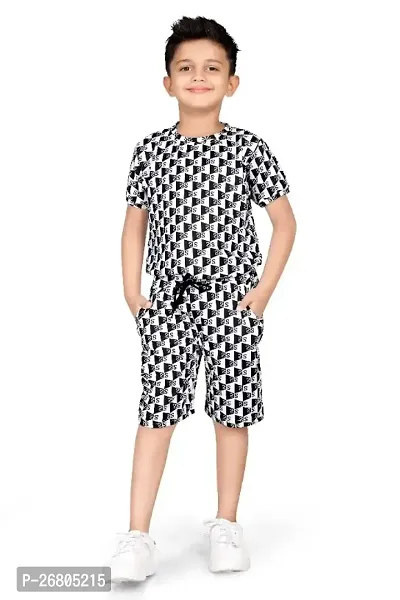 Elegant Cotton Blend Printed T-Shirts with Shorts For Boys-thumb0