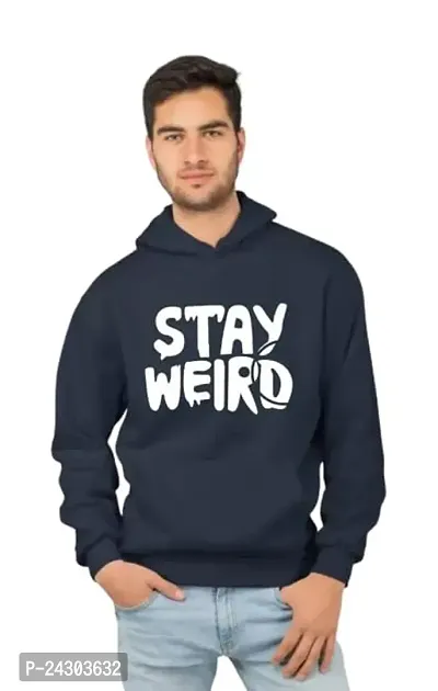 Regular Fit Full Sleeves Hooded Neck Printed StayWeird Winter Wear Casual Sweatshirt Hoodie for Men-thumb0