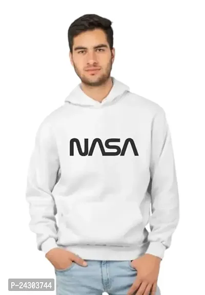Regular Fit Full Sleeves Hooded Neck Printed New NASA Winter Wear Casual Sweatshirt Hoodie for Menw