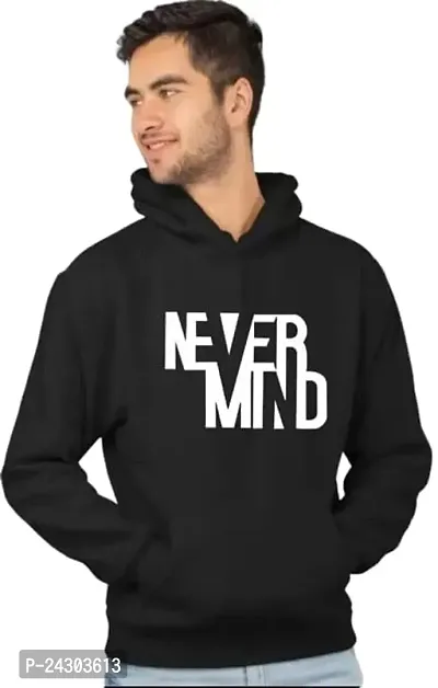 Regular Fit Full Sleeves Hooded Neck Printed Big Never Mind Winter Wear Casual Sweatshirt Hoodie for Men