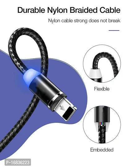 Magnetic Super Fast Charging Cable, 360 Digree 3 in 1 Jack, LED Indicator Light Cable Compatible with All Type-C Smartphone, Android and iOS Smartphone's.(Black) pack of 1-thumb5