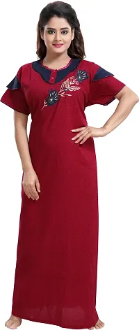 Elegant Cotton Floral Embroidery Nighty For Women