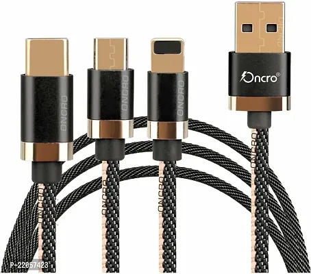 Classic Multi Charging Cable 3 In 1 (Not For Data Transfer) Type C, Micro Charging Cable 1 M Power Sharing Cablenbsp;nbsp;(Compatible With All Vivo, Oppo, Samsung, Gionee, Mi, Vivo, One Plus And Boat, Gold, Black)