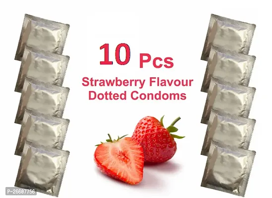 Strawberry Flavour Dotted Condoms 10 Pcs-thumb0