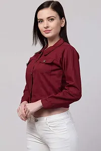 Women Solid Relaxed fit Denim Jacket Maroon-thumb4