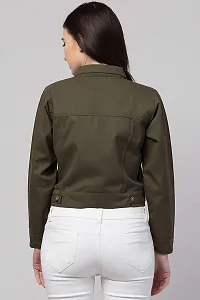 Women Solid Relaxed fit Denim Jacket Olive Green-thumb2