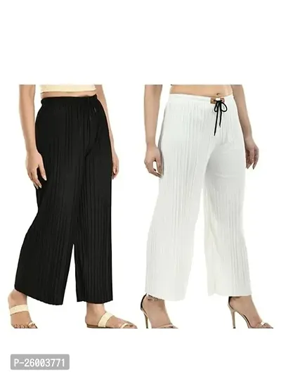 Combo of Women's Loose Fit Palazzo Pants - Black + White , Pack of 2pc-thumb0