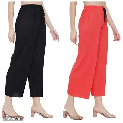 Combo of Women's Loose Fit Palazzo Pants - Black + Red , Pack of 2pc-thumb0