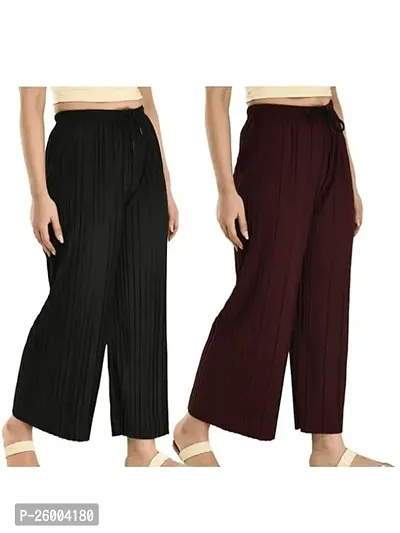 Combo of Women's Loose Fit Palazzo Pants - Black + Purple  , Pack of 2pc-thumb0