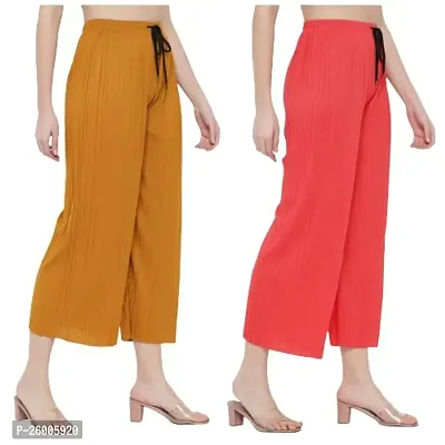 Combo of Women's Loose Fit Palazzo Pants - Yellow + Red , Pack of 2pc