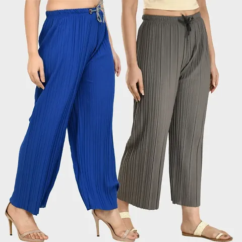 Womens Loose Fit Palazzo Pants - Blue+