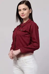 Trendy  Stylish Women Casual Denim Jacket Full Sleeve - Maroon-thumb1