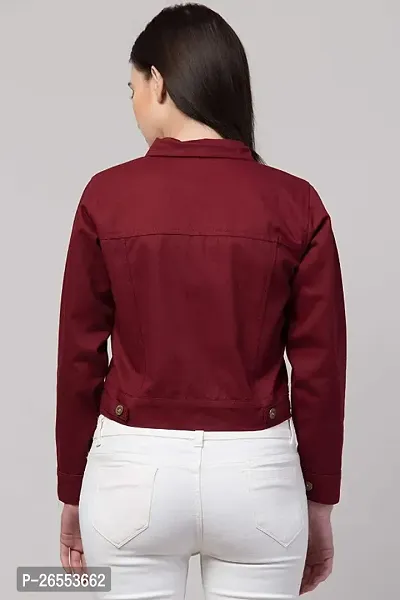 Trendy  Stylish Women Casual Denim Jacket Full Sleeve - Maroon-thumb3