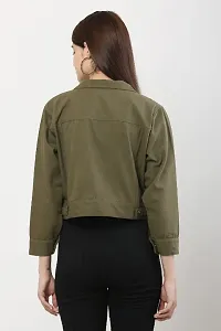 Trendy  Stylish Women Casual Denim Jacket Full Sleeve - Olive-thumb1