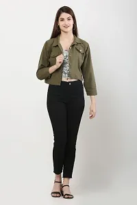 Trendy  Stylish Women Casual Denim Jacket Full Sleeve - Olive-thumb2