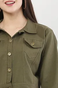 Trendy  Stylish Women Casual Denim Jacket Full Sleeve - Olive-thumb3