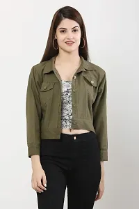 Trendy  Stylish Women Casual Denim Jacket Full Sleeve - Olive-thumb4