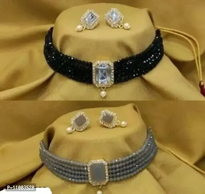 Stylish Artificial Stone Choker Jewelry Sets Combo For Women Set Of 2-thumb0