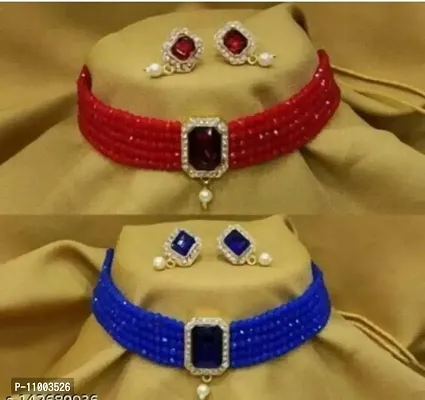 Stylish Artificial Stone Choker Jewelry Sets Combo For Women Set Of 2-thumb0