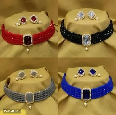 Stylish Artificial Stone Choker Jewelry Sets Combo For Women Set Of 4-thumb0