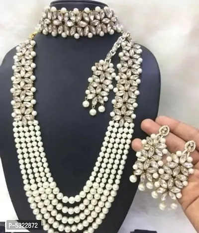 Stylish Alloy Pearl With Crystal Work Jewellery Set For Women-thumb0