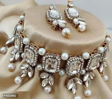 Stylish Alloy Crystal With Pearl Work Jewellery Set For Women-thumb0