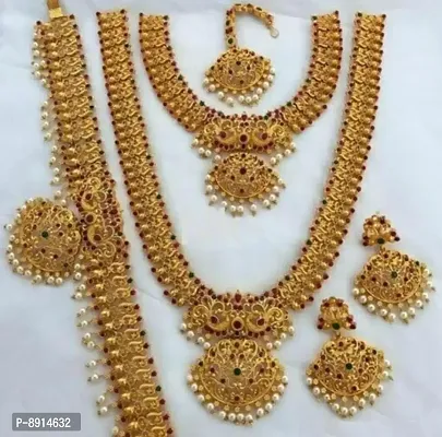 Traditional Gold Plated Alloy Bridal Jewelry Sets Combo For Women-thumb0