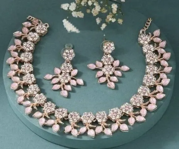Partywear Alloy American Diamond Necklace Sets