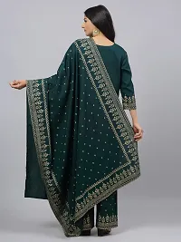 Women's Printed Straight Green Rayon Kurta, Bottom and Dupatta Set-thumb2