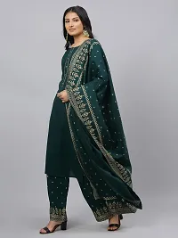 Women's Printed Straight Green Rayon Kurta, Bottom and Dupatta Set-thumb1