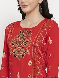 Women's Printed Straight Red Rayon Kurta Bottom Set-thumb2