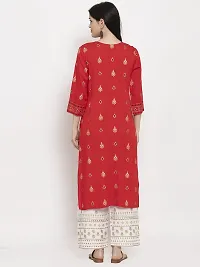 Women's Printed Straight Red Rayon Kurta Bottom Set-thumb3