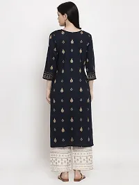 Women's Printed Straight Navy Blue Rayon Kurta Bottom Set-thumb3