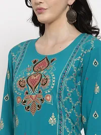 Women's Printed Straight Turquoise Rayon Kurta Bottom Set-thumb2