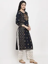 Women's Printed Straight Navy Blue Rayon Kurta Bottom Set-thumb1