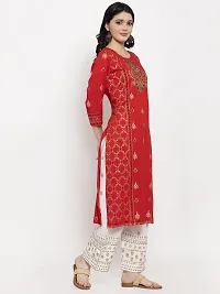 Women's Printed Straight Red Rayon Kurta Bottom Set-thumb1