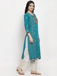 Women's Printed Straight Turquoise Rayon Kurta Bottom Set-thumb1