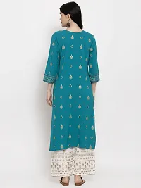 Women's Printed Straight Turquoise Rayon Kurta Bottom Set-thumb4