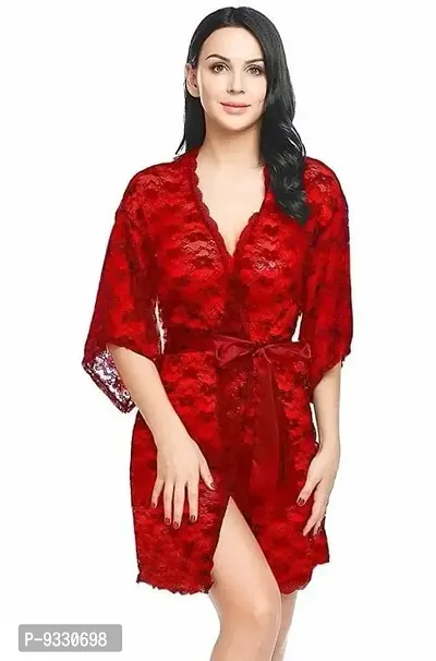 IYARA COLLECTION Sexy Nightdress for Women and Girls | Satin/Lace Top-Botton with Robe| Honeymoon and Wedding Nightdress| Bridal Nightwear| Red-Maroon-thumb2