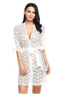IYARA COLLECTION Sexy Nightdress for Women and Girls | Satin/Lace Top-Botton with Robe| Honeymoon and Wedding Nightdress| Bridal Nightwear| White-Maroon-thumb1