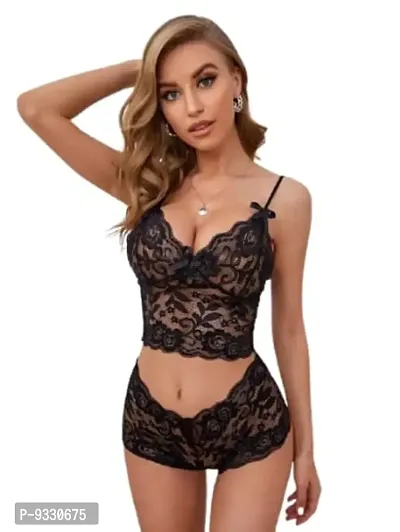 Iyara Collection Solid Babydoll Bra Under Wear Set. Black-thumb0