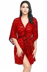 IYARA COLLECTION Babydoll Lace Robe and Lace Lingerie Bikini (Bra-Panty) Set for Women  Girls - Honeymoon and Wedding Night Red-Black-thumb2