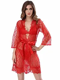 IYARA COLLECTION Women Babydoll Red Lace Robe and Satin Lingerie Bikini (Bra-Panty) Set for Honeymoon and Wedding Night-thumb1