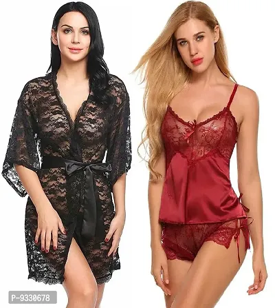 Buy IYARA COLLECTION Women Short Transparent Net Nighty and Lace Lingerie  Bikini Set (Bra-Panty Set) for Honeymoon, Wedding Night, Bedroom, Special  Nights at