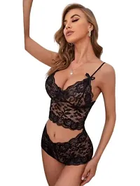 Iyara Collection Solid Babydoll Bra Under Wear Set. Black-thumb3