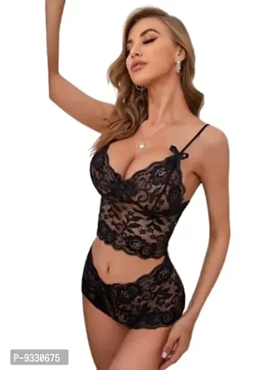 Iyara Collection Solid Babydoll Bra Under Wear Set. Black-thumb4